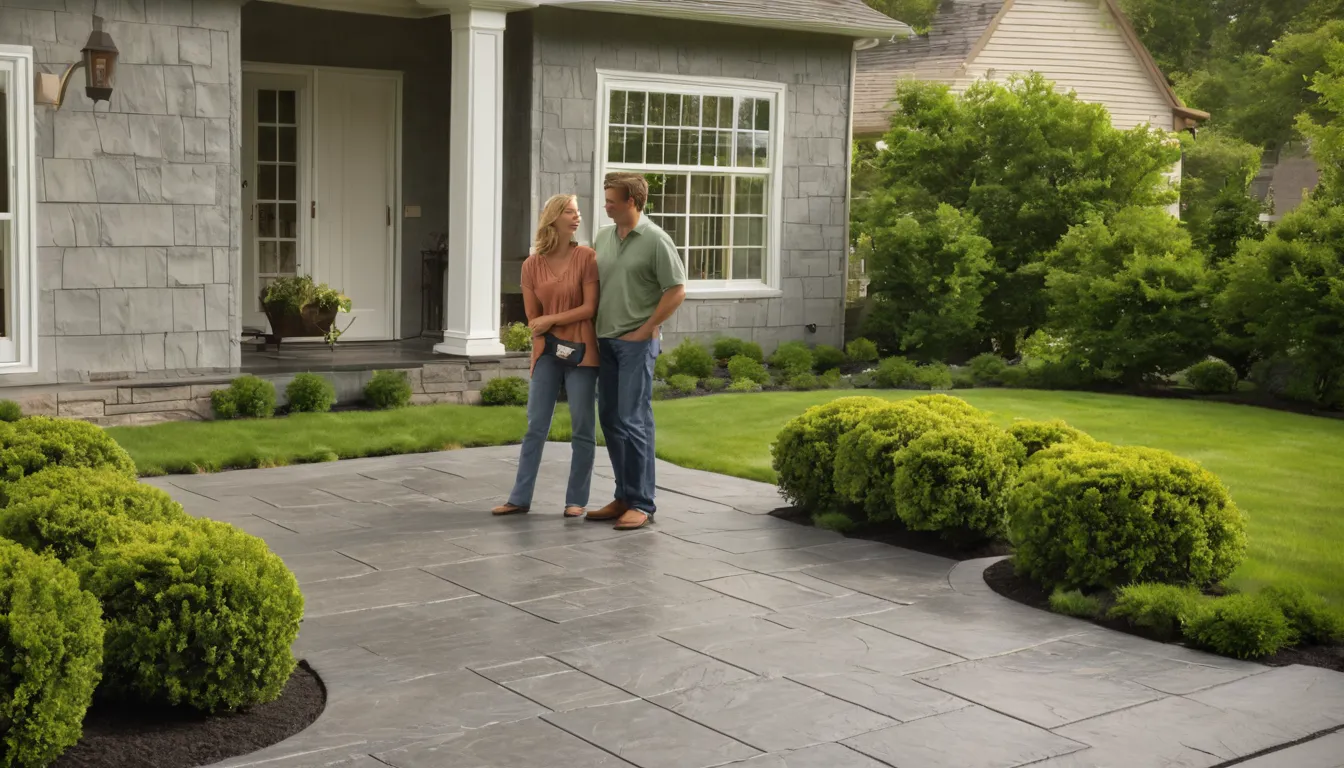 Stamped concrete patio with a slate pattern behind a colonial home in the Mount Airy area